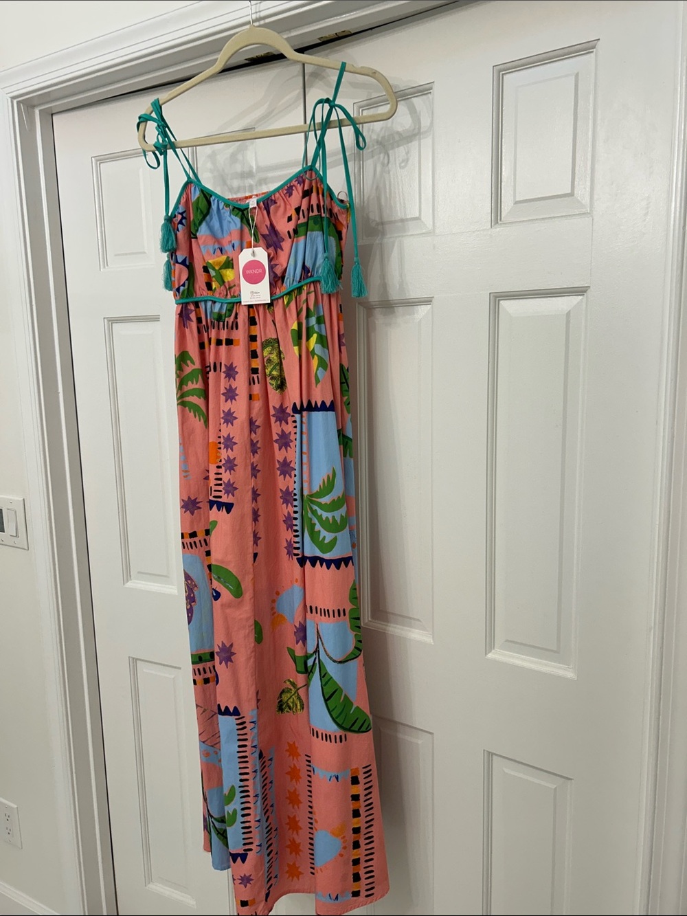 Women’s Maxi Coral Tropical Print Tie-Shoulder with Teal Accents - WKNDR Cville